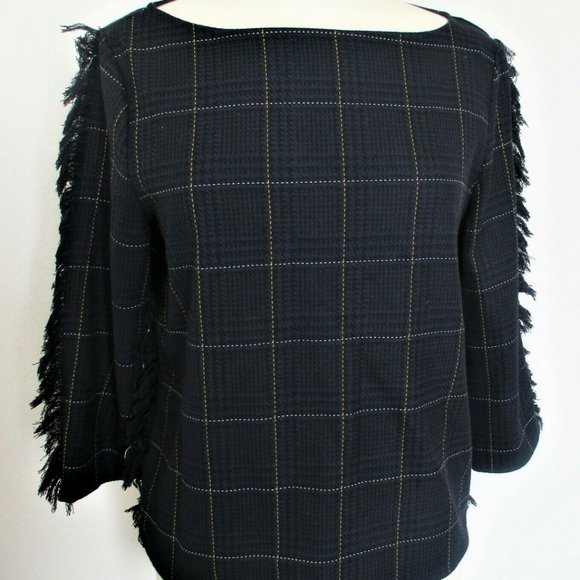 H&M Tops - H&M | Plaid Knit Fringe Long Sleeve Blouse